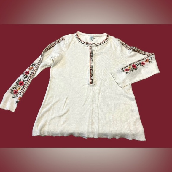 Sundance Off White Embroidered Long Sleeve 1/2 Button Cotton Size Small - Picture 1 of 7